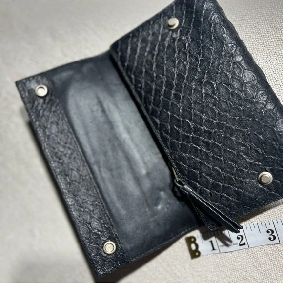 All Saints Black Leather Snakeskin Envelope Style Wallet - Picture 4 of 9